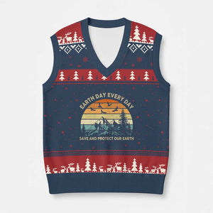 Earth Day Everyday V-Neck Knit Sweater Vest Save And Protect Our Earth TS12 Navy Red Print Your Wear