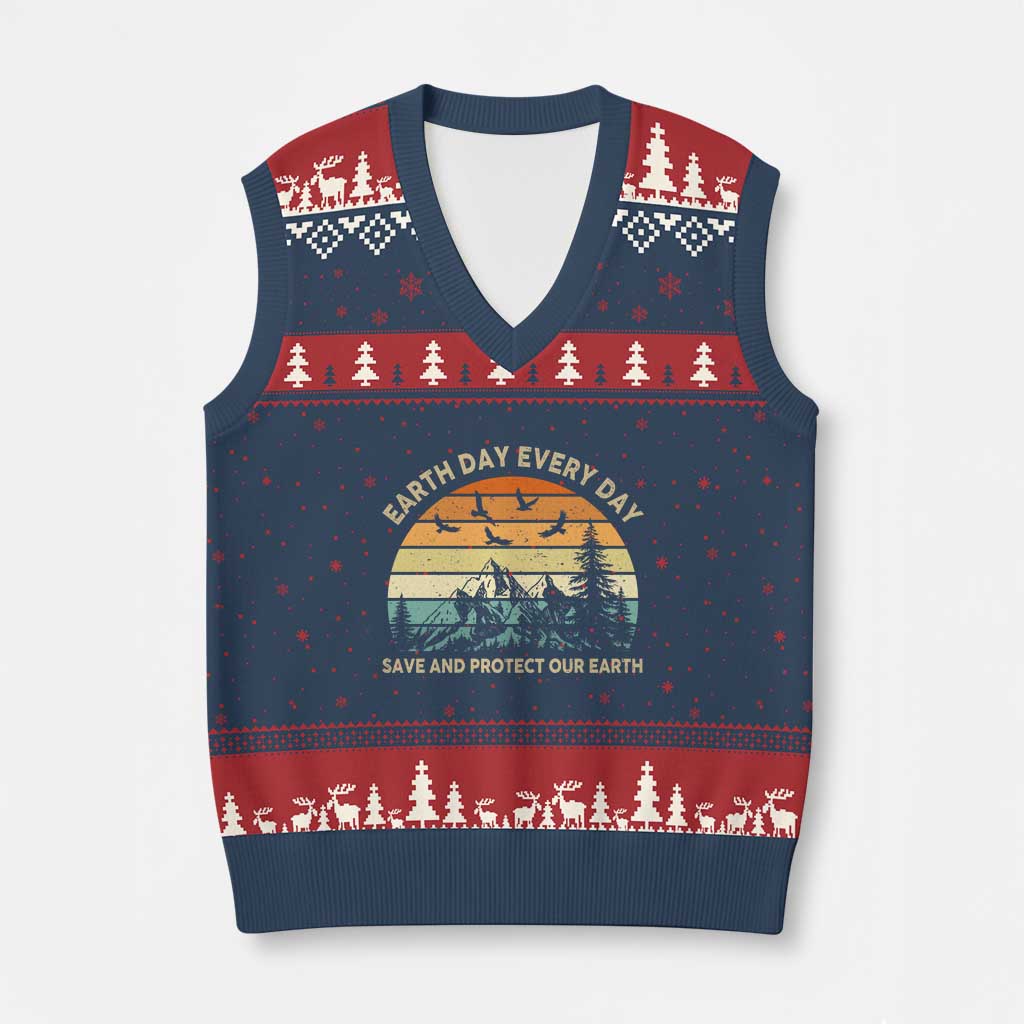 Earth Day Everyday V-Neck Knit Sweater Vest Save And Protect Our Earth TS12 Navy Red Print Your Wear
