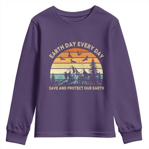 Earth Day Everyday Youth Sweatshirt Save And Protect Our Earth TS12 Purple Print Your Wear