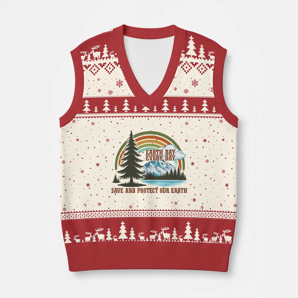 Earth Day Everyday V-Neck Knit Sweater Vest Save The Planet Nature Lover Gift TS12 Beige Red Print Your Wear