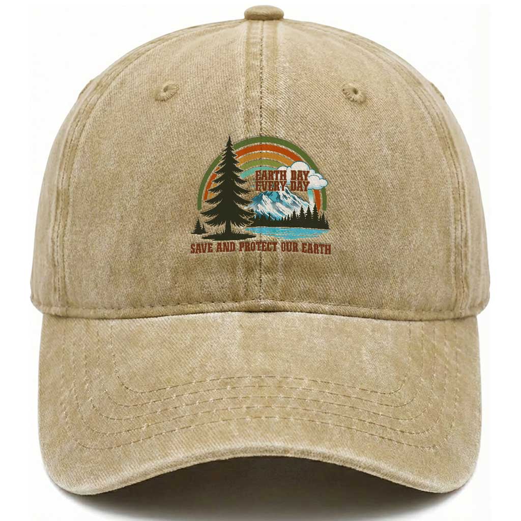 Earth Day Everyday Washed Cotton Baseball Cap Save The Planet Nature Lover Gift TS12 Washed Cap Universal Fit Khaki Print Your Wear