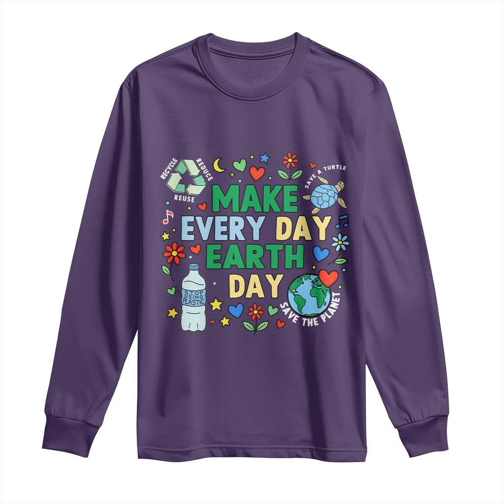 Make Every Day Earth Day Student Gift Long Sleeve Shirt Environmental Awareness TS12 Purple Print Your Wear