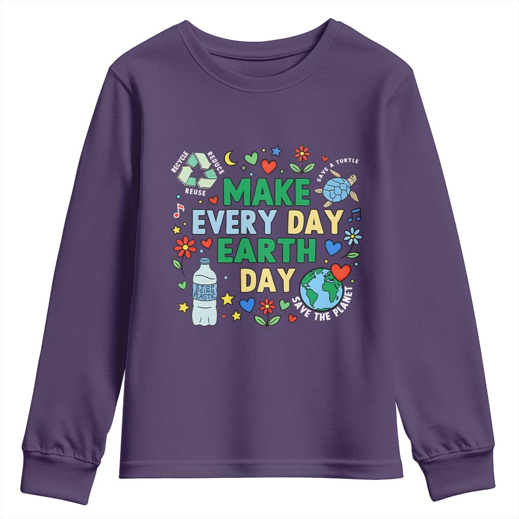 Make Every Day Earth Day Student Gift Youth Sweatshirt Environmental Awareness TS12 Purple Print Your Wear
