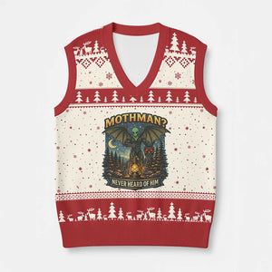 Funny Mothman Cryptid Believer V-Neck Knit Sweater Vest Never Heard Of Him TS12 Beige Red Print Your Wear