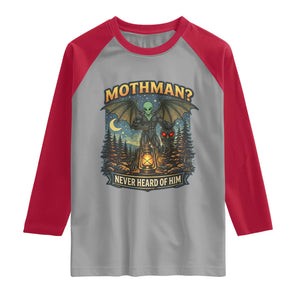 Funny Mothman Cryptid Believer Raglan Shirt Never Heard Of Him TS12 Sport Gray Red Print Your Wear