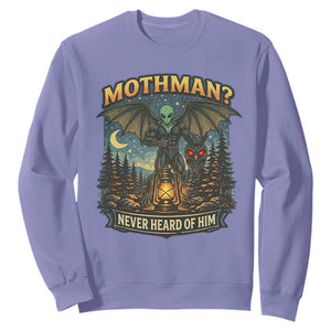 Funny Mothman Cryptid Believer Sweatshirt Never Heard Of Him TS12 Violet Print Your Wear