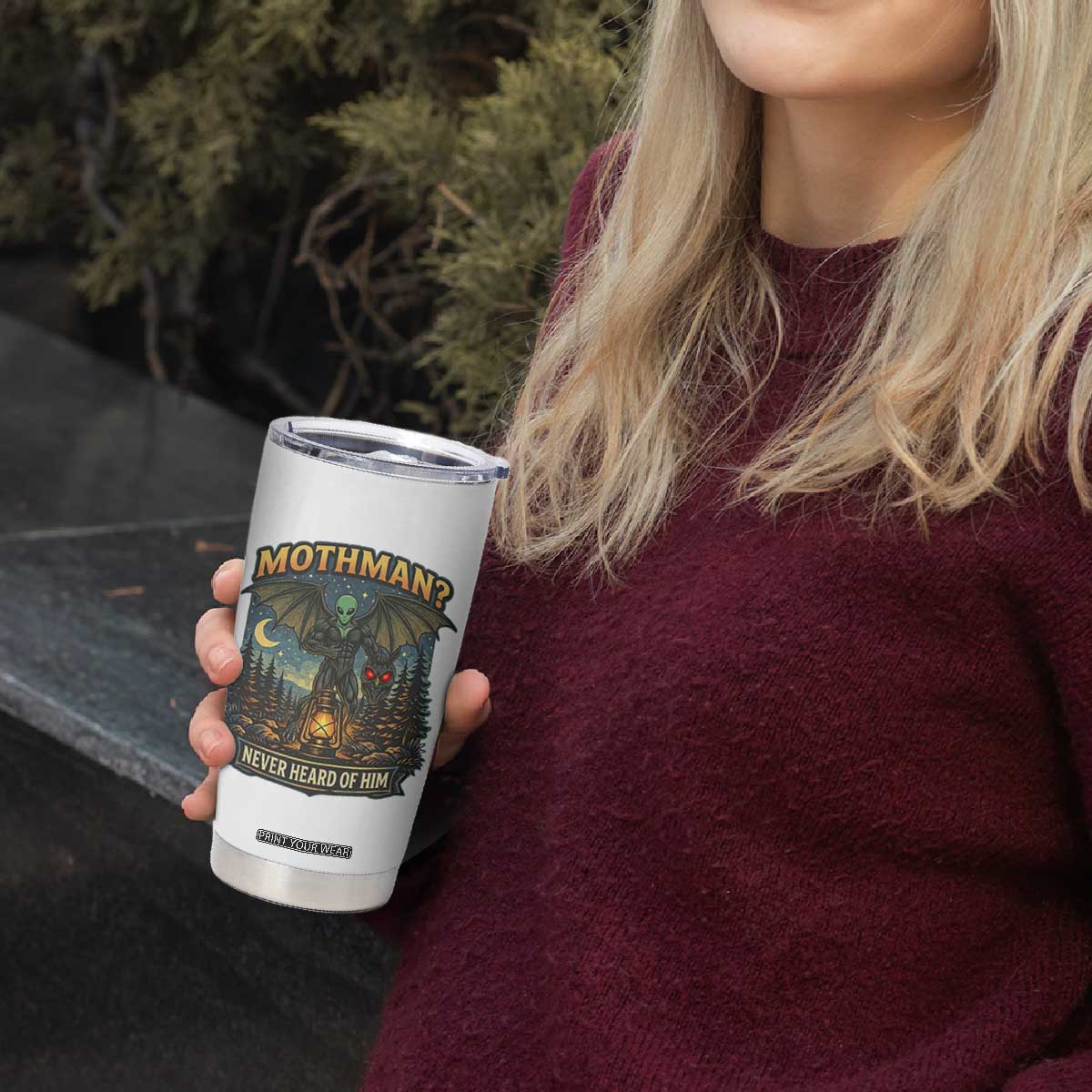 Funny Mothman Cryptid Believer Tumbler Cup Never Heard Of Him TS12 Print Your Wear