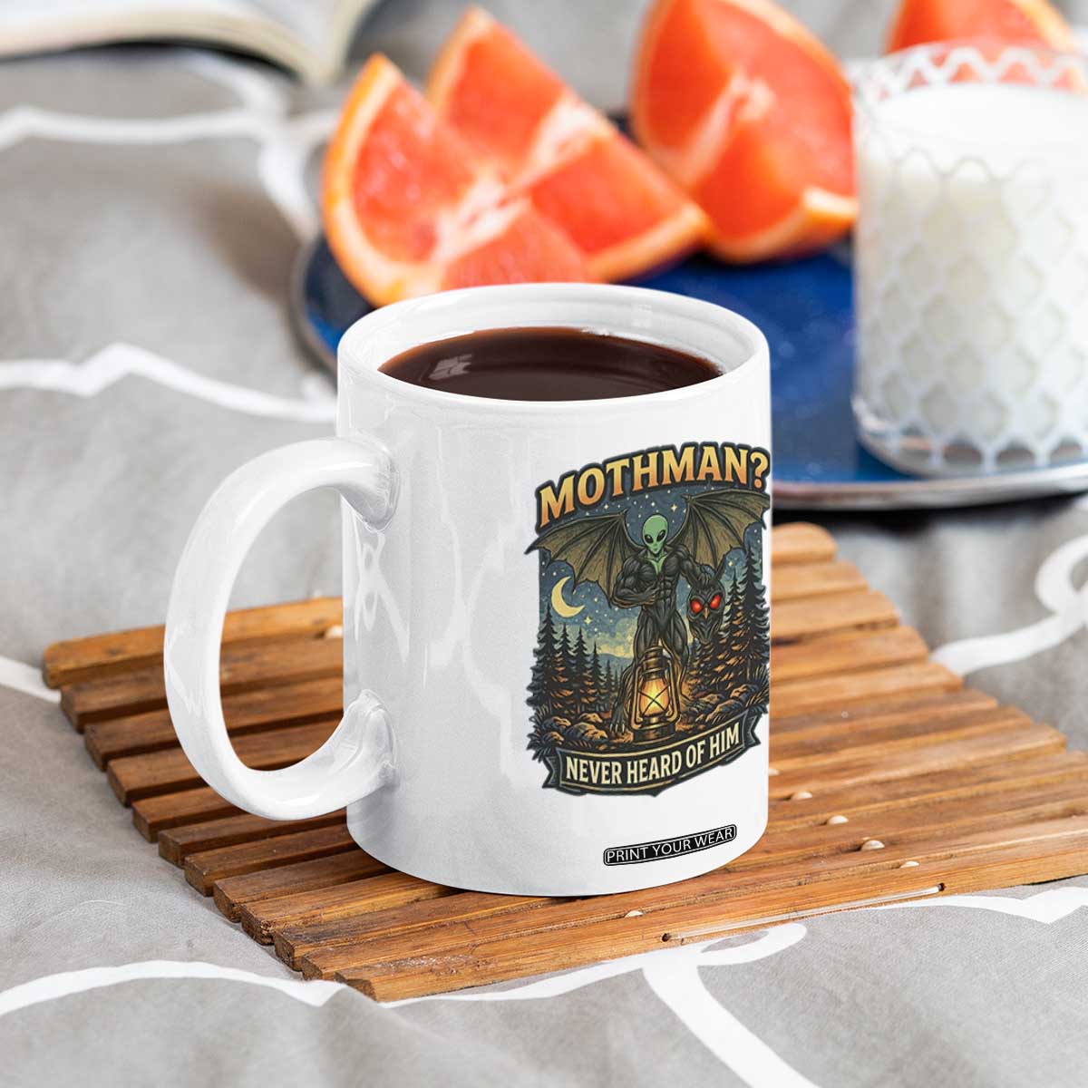 Funny Mothman Cryptid Believer Coffee Mug Never Heard Of Him TS12 Print Your Wear