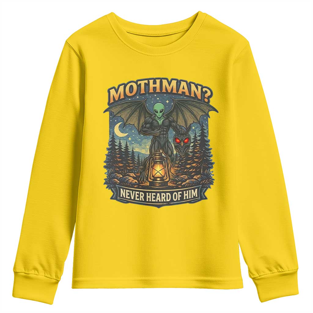 Funny Mothman Cryptid Believer Youth Sweatshirt Never Heard Of Him TS12 Daisy Print Your Wear
