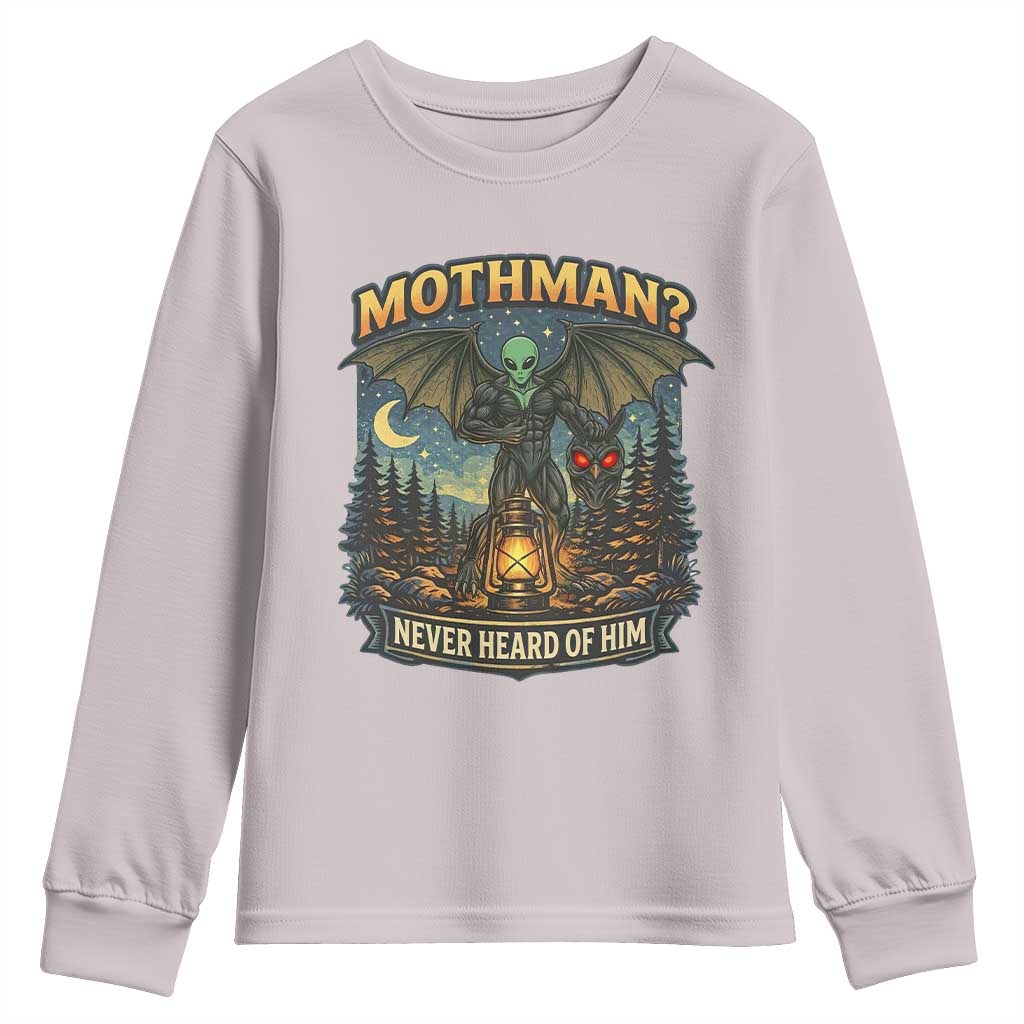 Funny Mothman Cryptid Believer Youth Sweatshirt Never Heard Of Him TS12 Ice Gray Print Your Wear