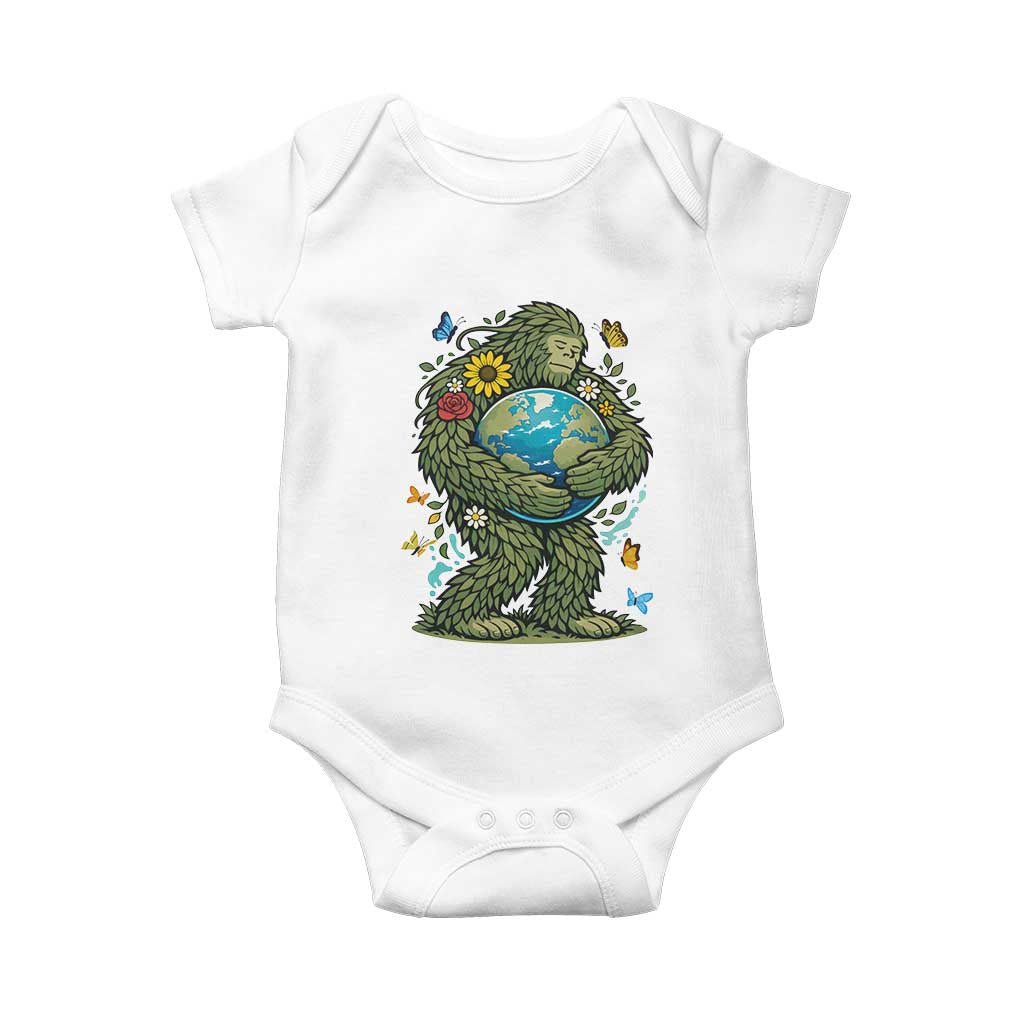 Floral Bigfoot Hugging Earth Baby Onesie Cottagecore Nature Lover TS12 White Print Your Wear
