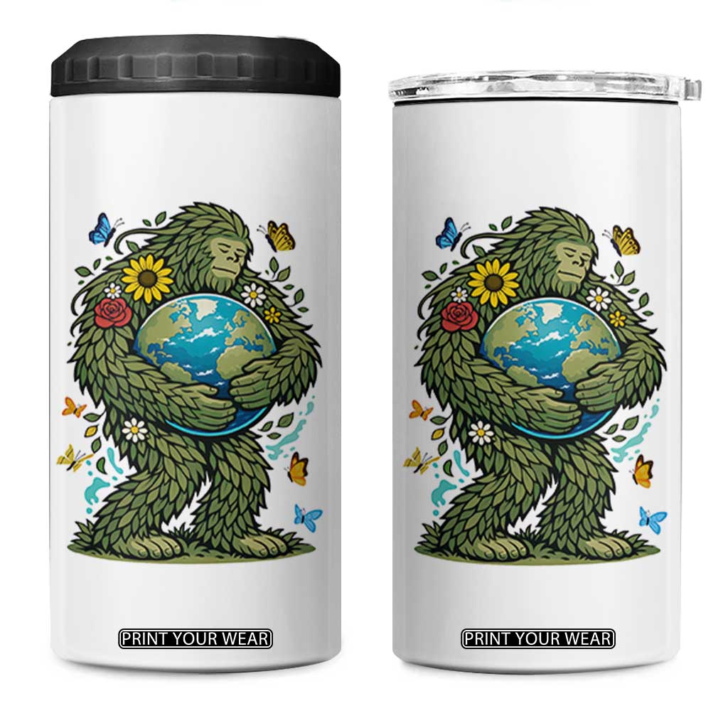 Floral Bigfoot Hugging Earth 4 in 1 Can Cooler Tumbler Cottagecore Nature Lover TS12 One Size: 16 oz White Print Your Wear