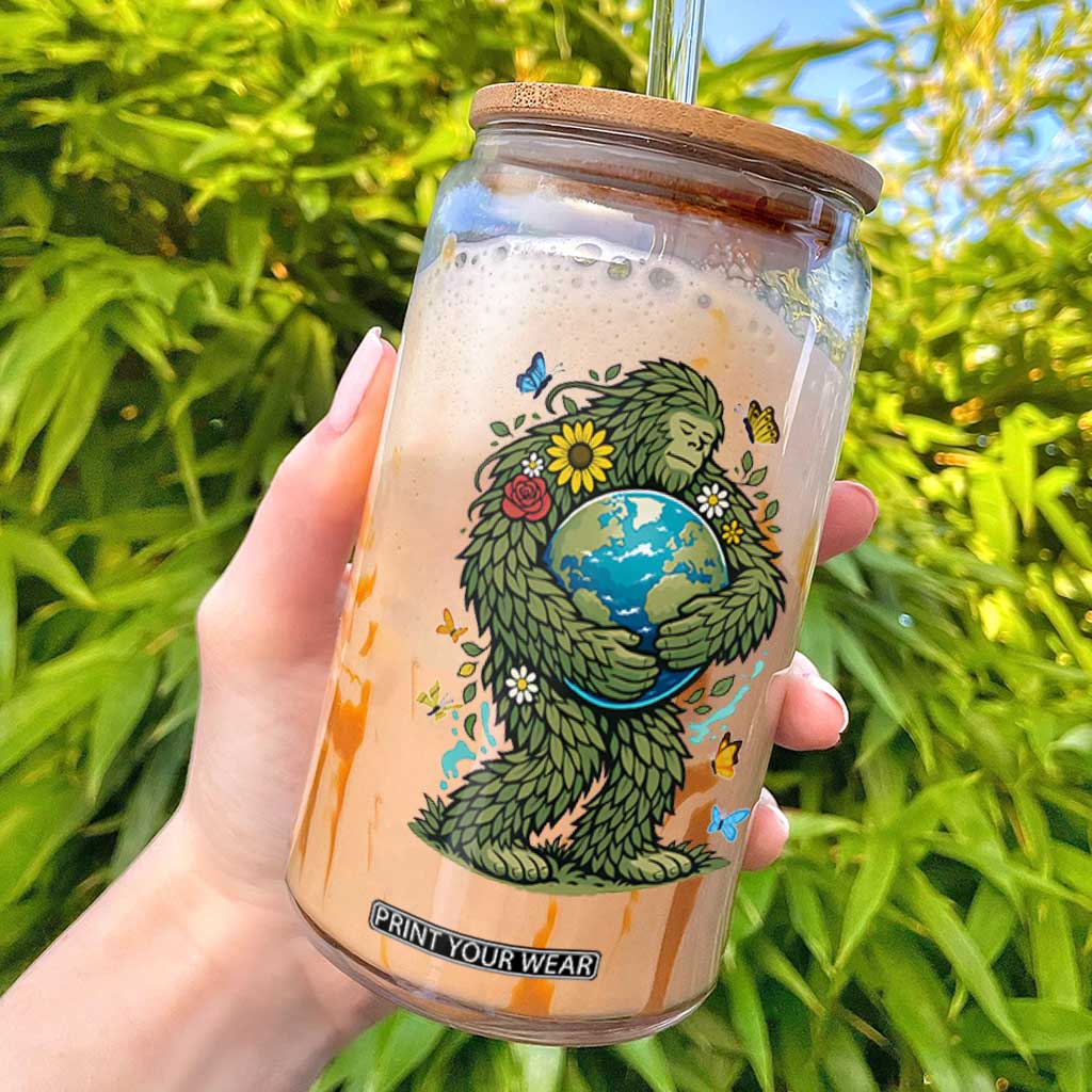 Floral Bigfoot Hugging Earth Glass Can Cottagecore Nature Lover TS12 White Print Your Wear