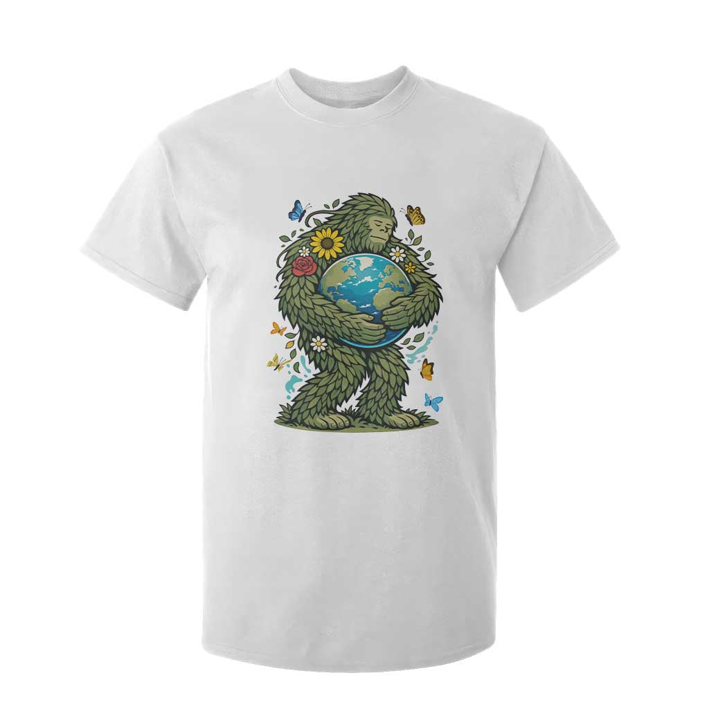 Floral Bigfoot Hugging Earth T Shirt For Kid Cottagecore Nature Lover TS12 White Print Your Wear