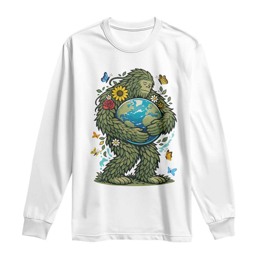 Floral Bigfoot Hugging Earth Long Sleeve Shirt Cottagecore Nature Lover TS12 White Print Your Wear