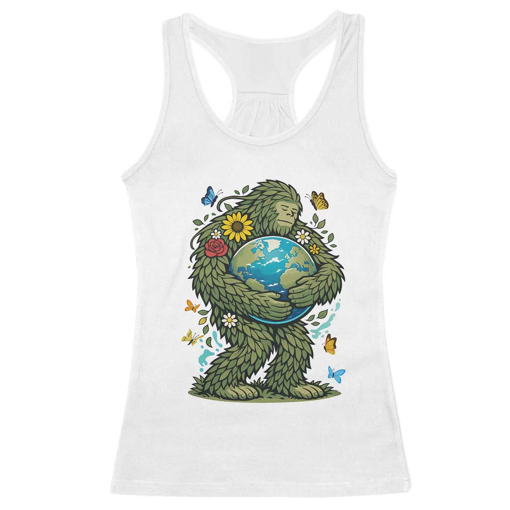 Floral Bigfoot Hugging Earth Racerback Tank Top Cottagecore Nature Lover TS12 White Print Your Wear