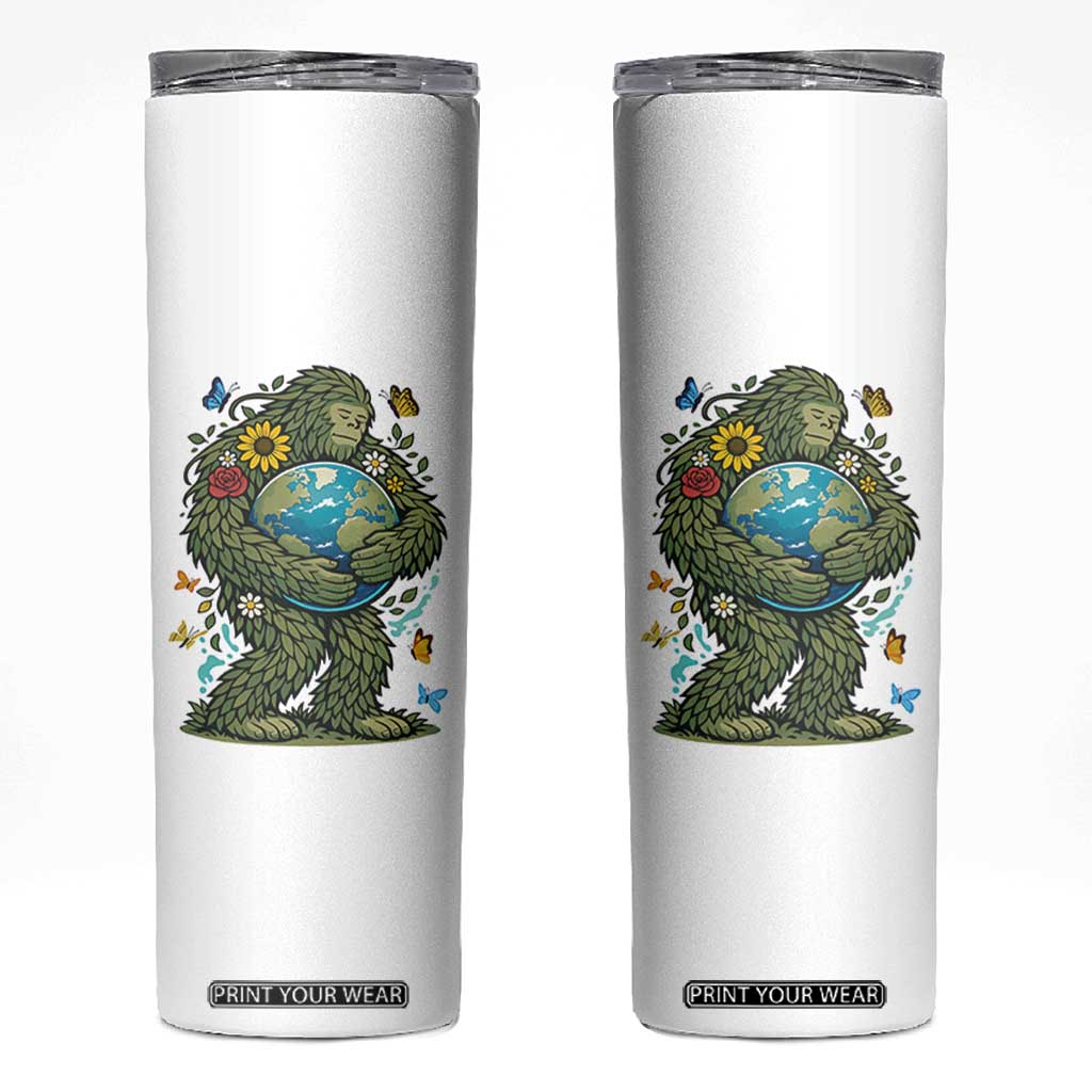 Floral Bigfoot Hugging Earth Skinny Tumbler Cottagecore Nature Lover TS12 White Print Your Wear