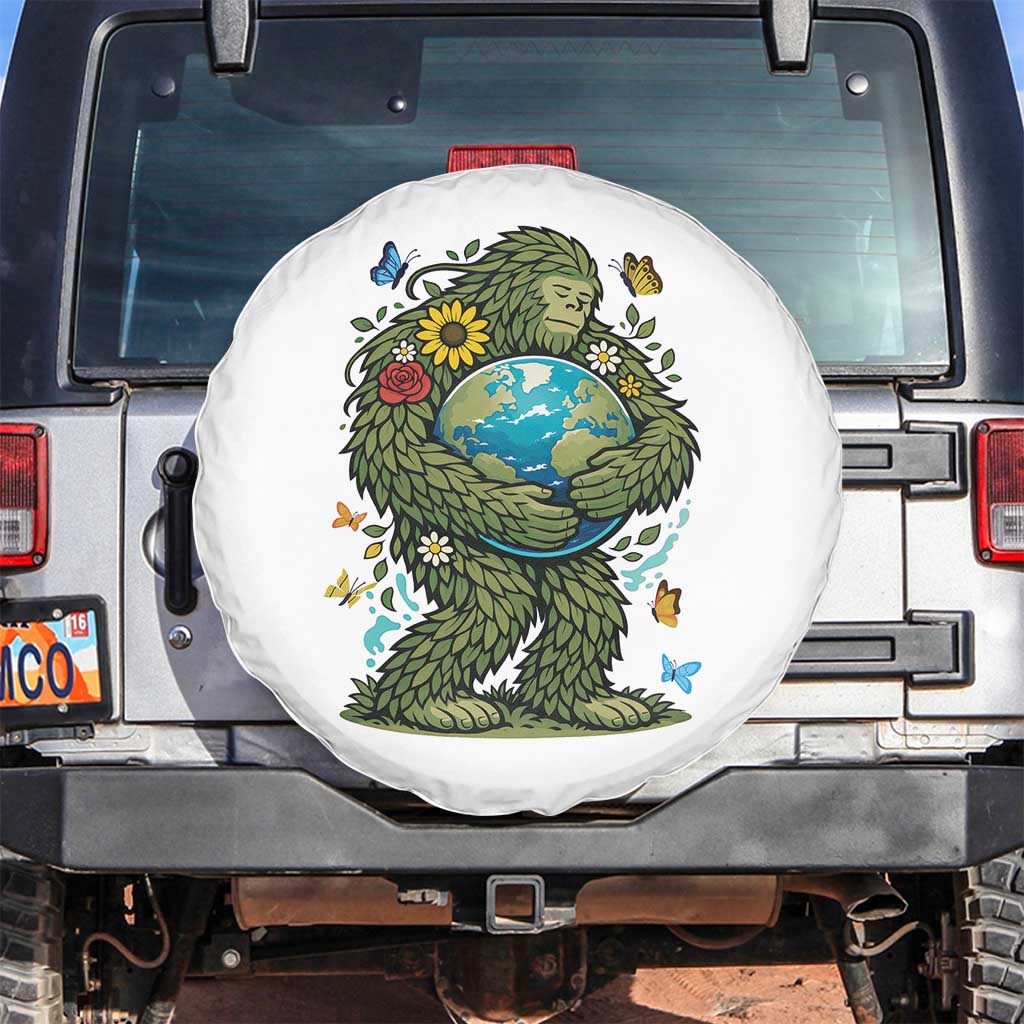 Floral Bigfoot Hugging Earth Spare Tire Cover Cottagecore Nature Lover TS12 No hole White Print Your Wear