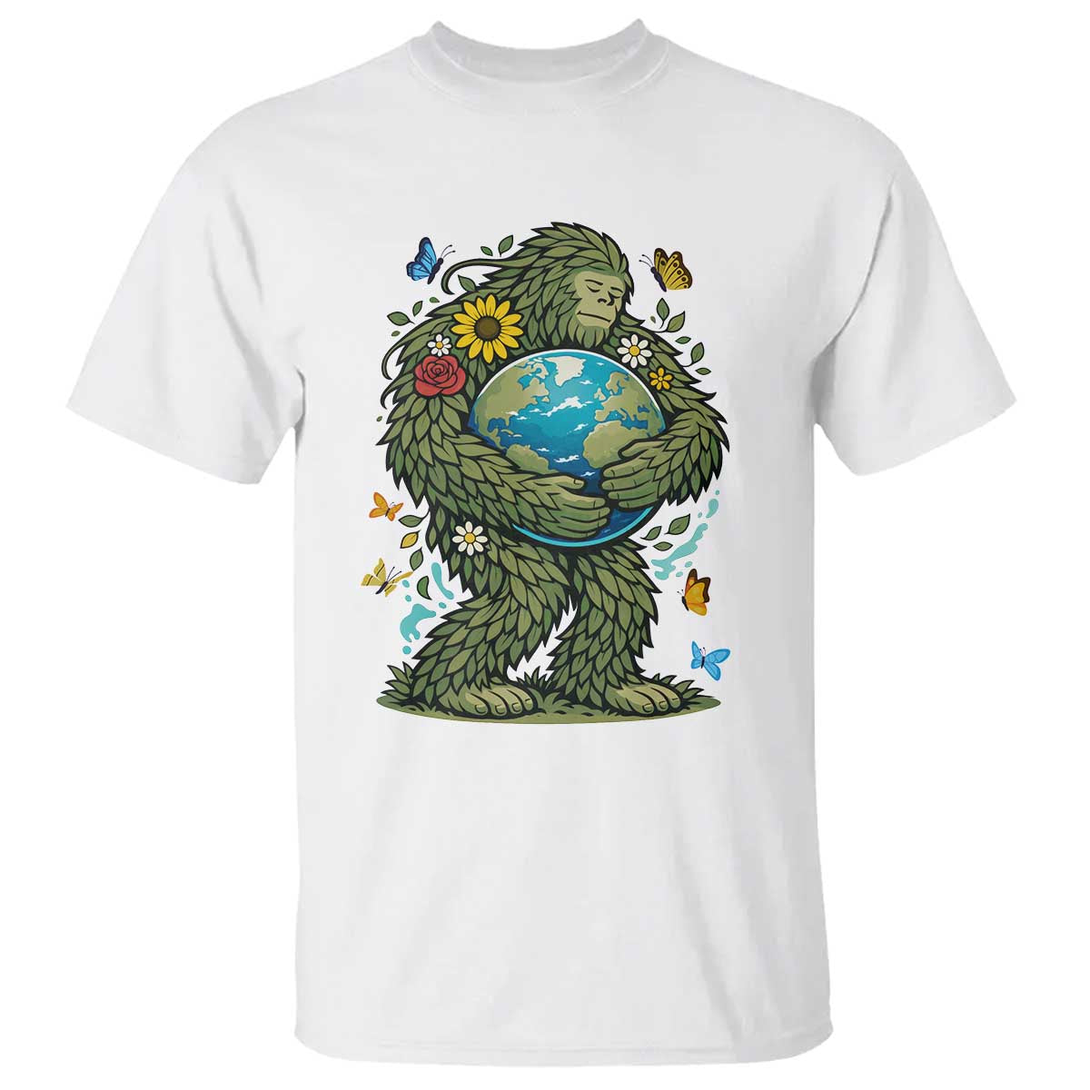 Floral Bigfoot Hugging Earth T Shirt Cottagecore Nature Lover TS12 White Print Your Wear