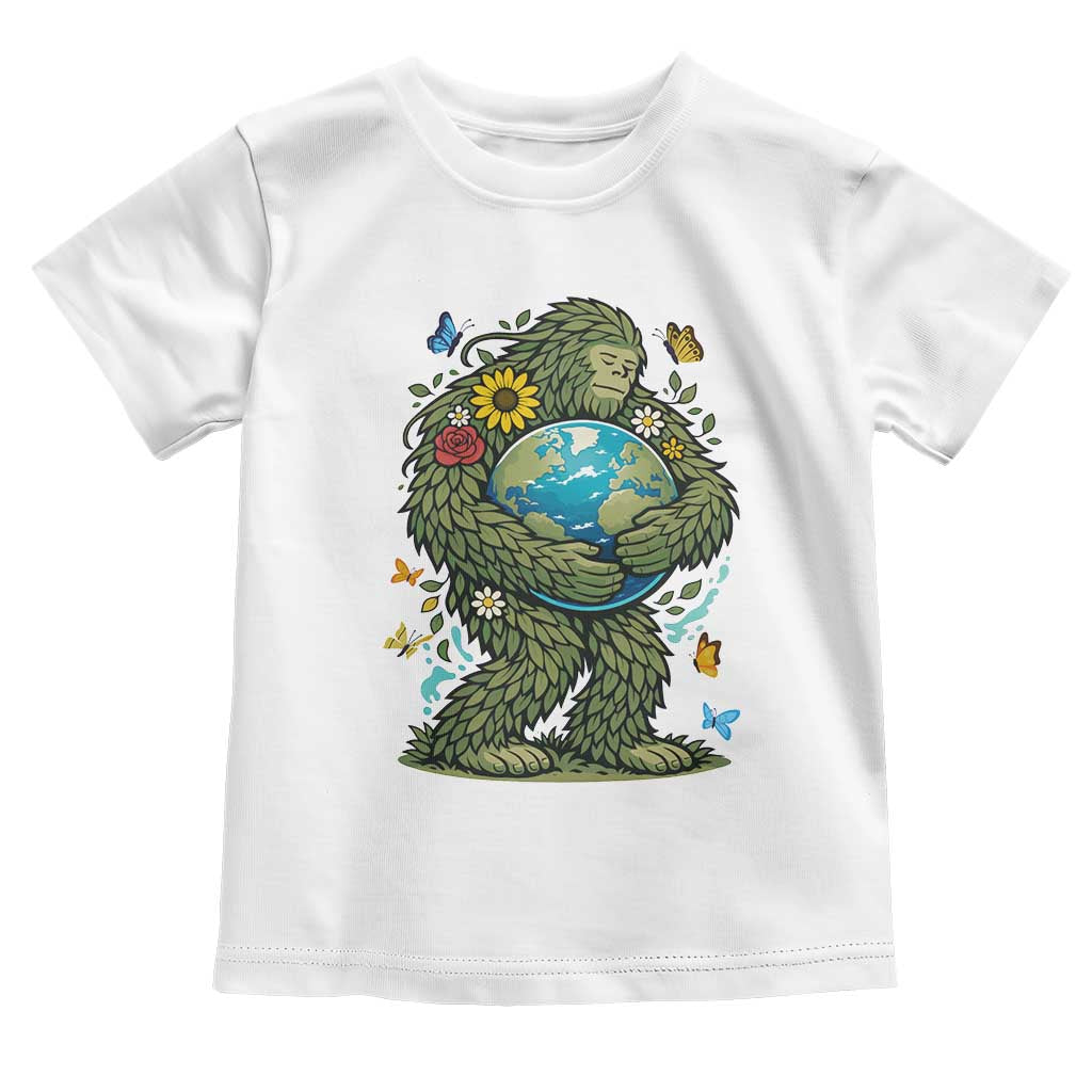 Floral Bigfoot Hugging Earth Toddler T Shirt Cottagecore Nature Lover TS12 White Print Your Wear