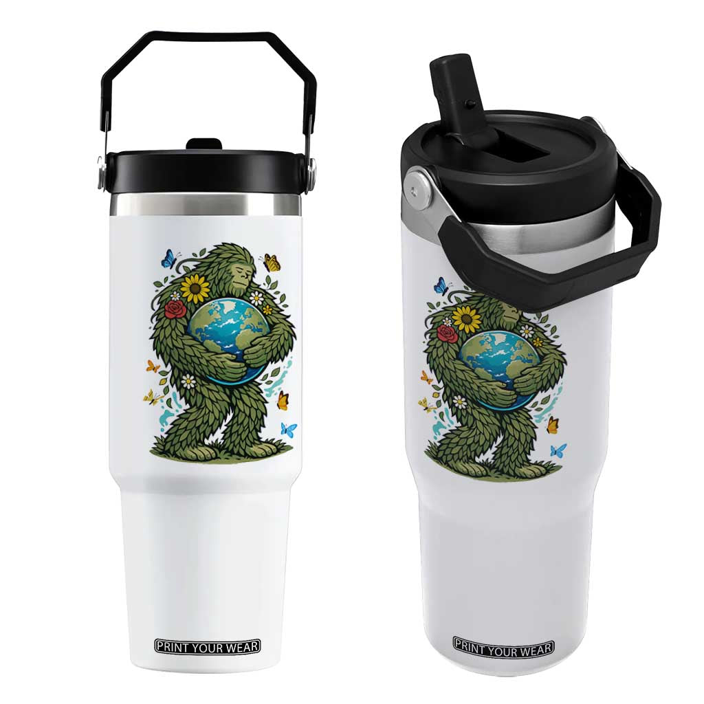 Floral Bigfoot Hugging Earth Flip Straw Tumbler Cottagecore Nature Lover TS12 One Size: 30 oz White Print Your Wear