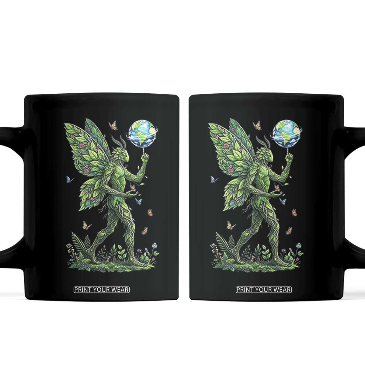 Floral Mothman With Earth Coffee Mug Cottagecore Nature Lover Cryptid TS12 Black Print Your Wear