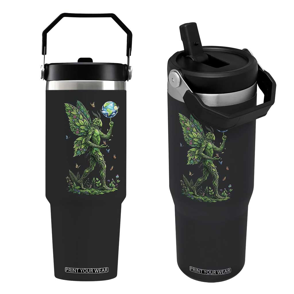 Floral Mothman With Earth Flip Straw Tumbler Cottagecore Nature Lover Cryptid TS12 One Size: 30 oz Black Print Your Wear