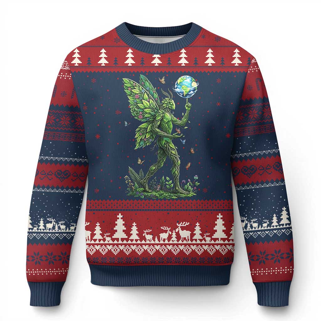 Floral Mothman With Earth Ugly Christmas Sweater Cottagecore Nature Lover Cryptid TS12 Navy Red Print Your Wear