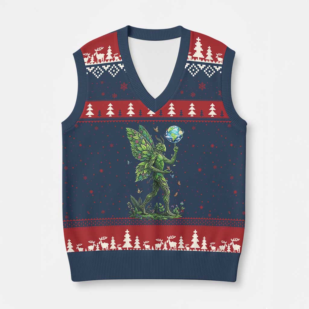 Floral Mothman With Earth V-Neck Knit Sweater Vest Cottagecore Nature Lover Cryptid TS12 Navy Red Print Your Wear