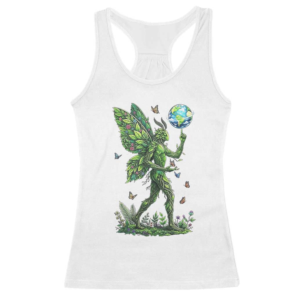 Floral Mothman With Earth Racerback Tank Top Cottagecore Nature Lover Cryptid TS12 White Print Your Wear