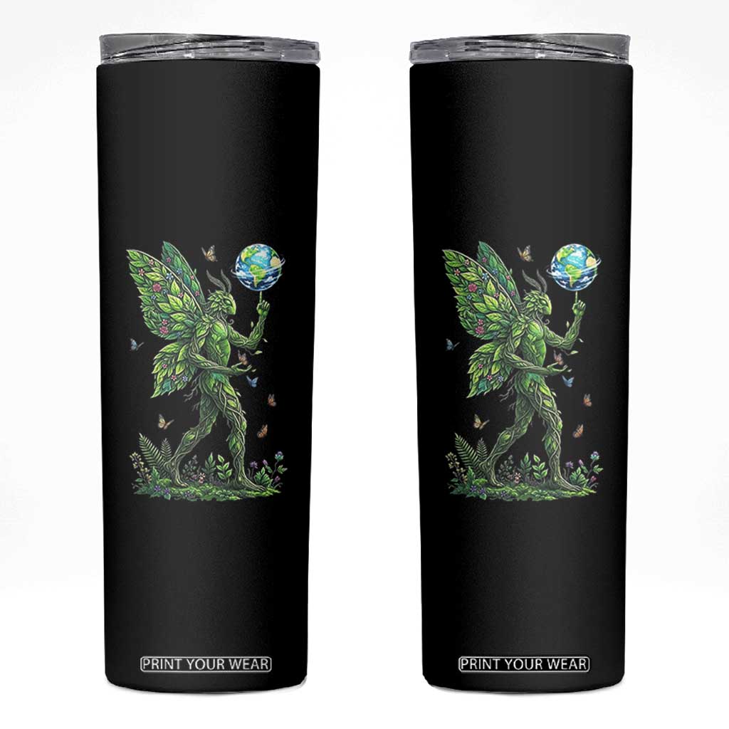 Floral Mothman With Earth Skinny Tumbler Cottagecore Nature Lover Cryptid TS12 Black Print Your Wear