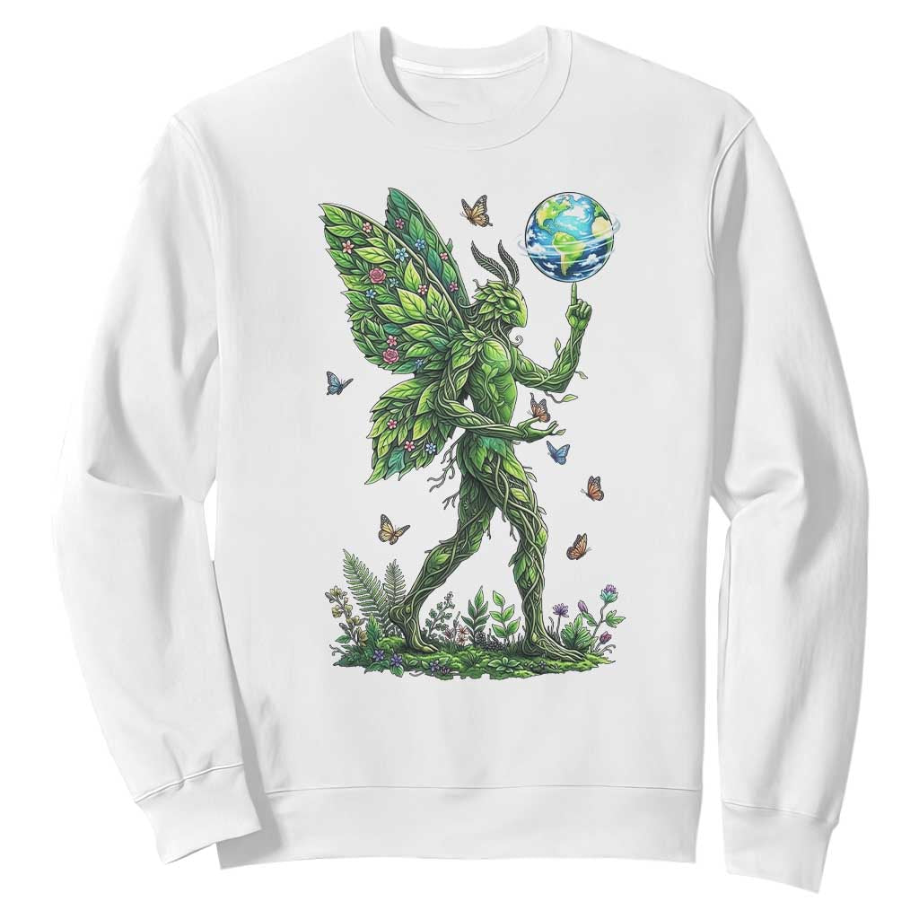 Floral Mothman With Earth Sweatshirt Cottagecore Nature Lover Cryptid TS12 White Print Your Wear