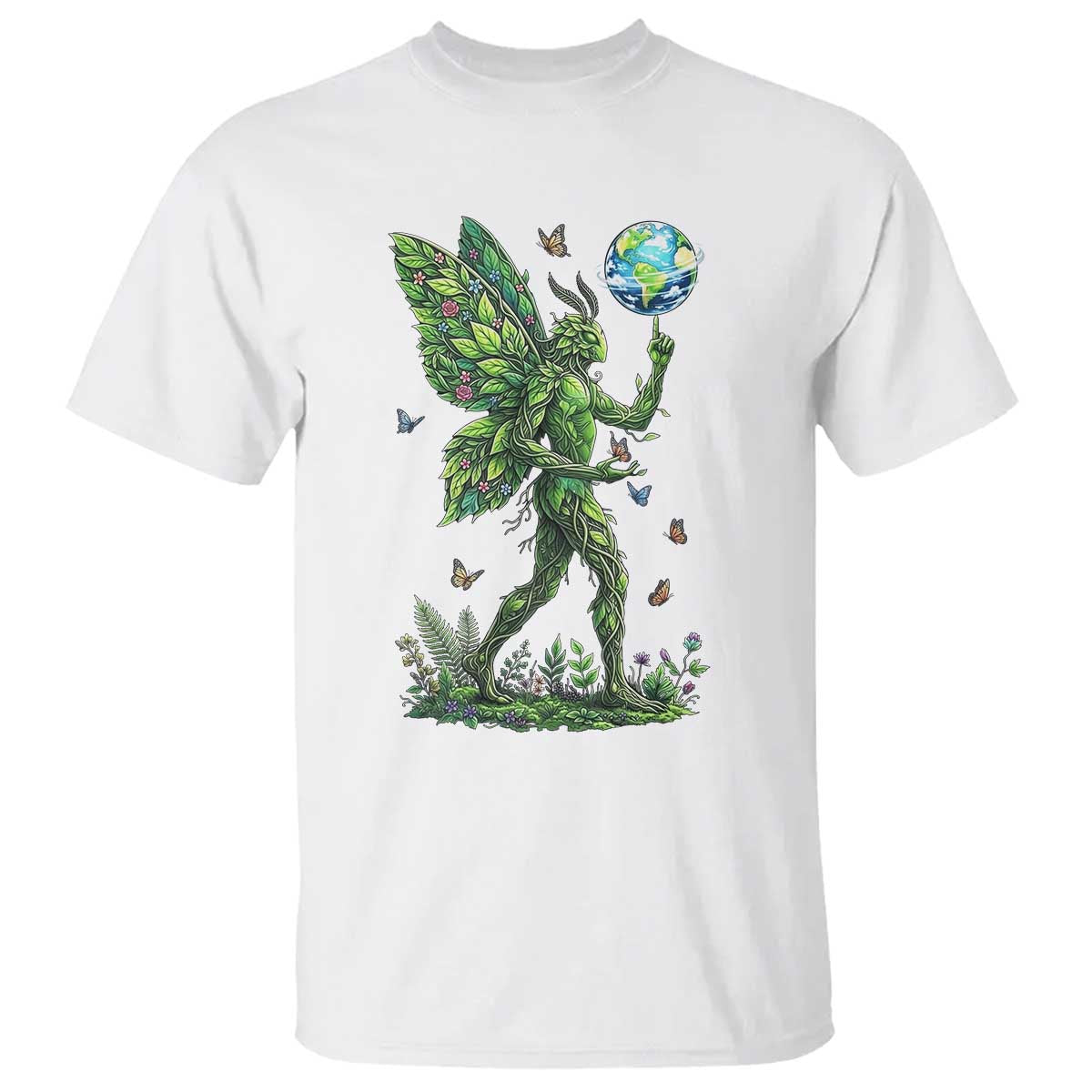 Floral Mothman With Earth T Shirt Cottagecore Nature Lover Cryptid TS12 White Print Your Wear