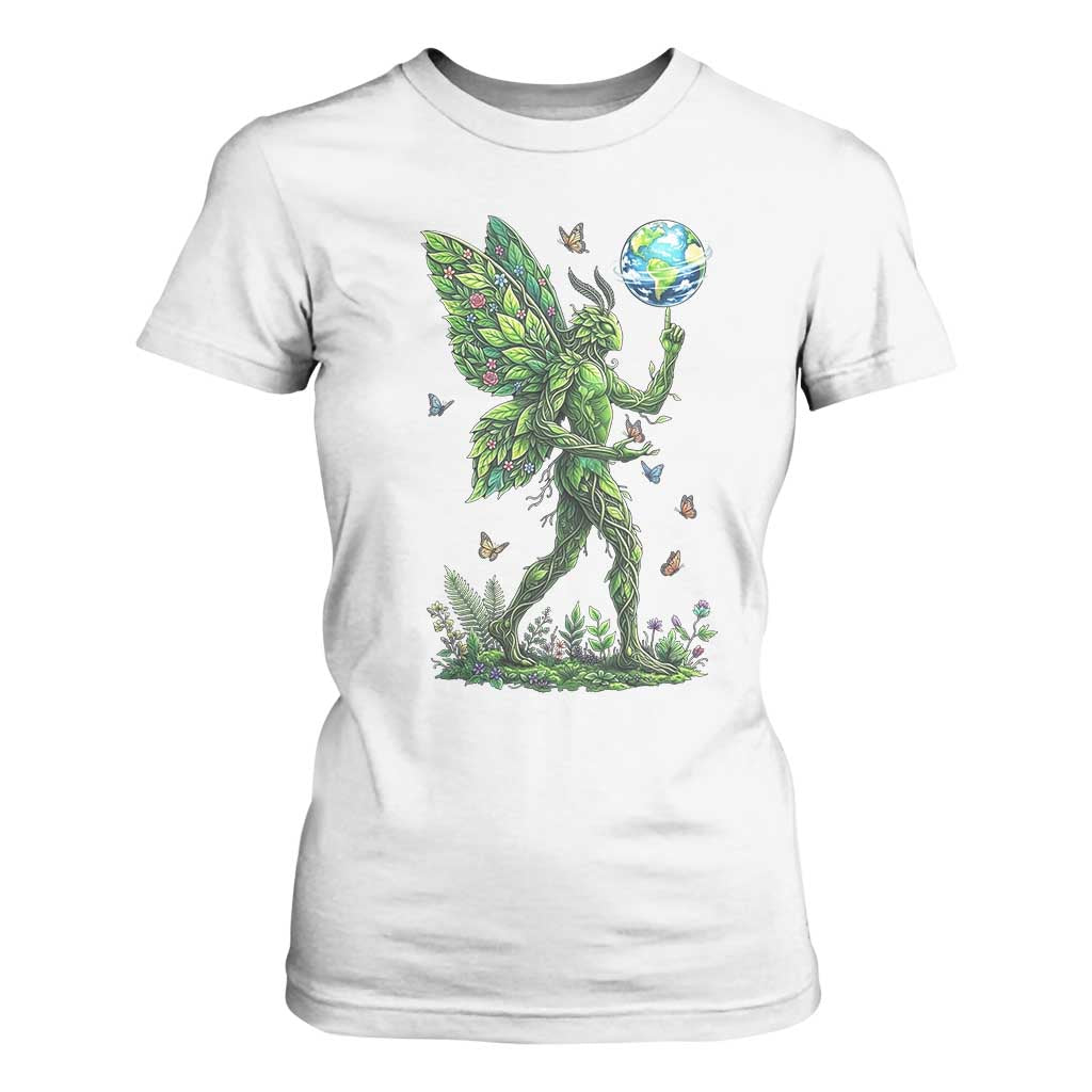 Floral Mothman With Earth T Shirt For Women Cottagecore Nature Lover Cryptid TS12 White Print Your Wear