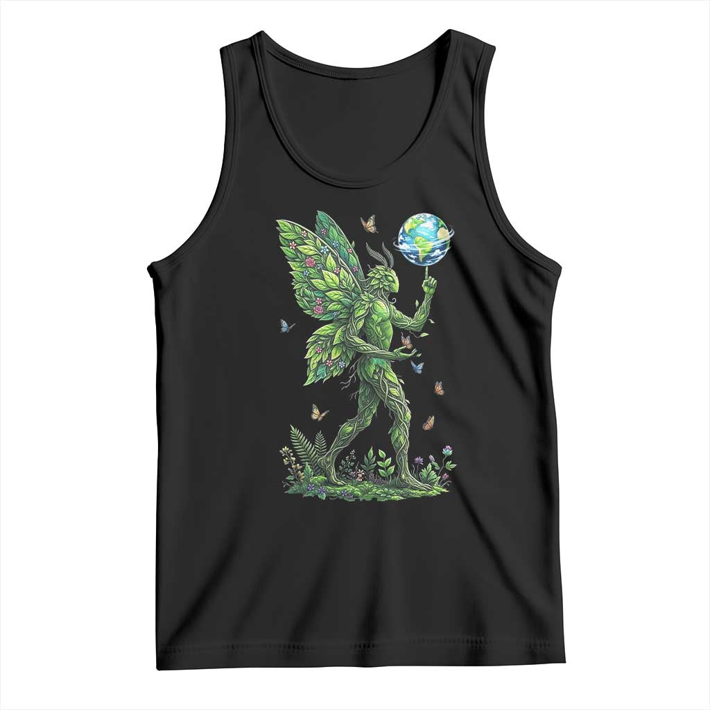 Floral Mothman With Earth Tank Top Cottagecore Nature Lover Cryptid TS12 Black Print Your Wear
