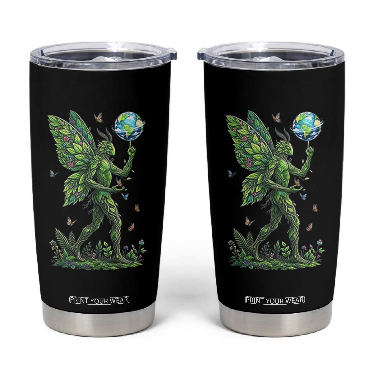 Floral Mothman With Earth Tumbler Cup Cottagecore Nature Lover Cryptid TS12 Black Print Your Wear
