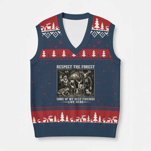 Respect The Forest My Best Friends Live Here V-Neck Knit Sweater Vest Cryptid Forest Lover TS12 Navy Red Print Your Wear