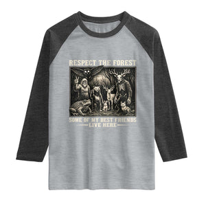 Respect The Forest My Best Friends Live Here Raglan Shirt Cryptid Forest Lover TS12 Heather Gray Heather Charcoal Print Your Wear