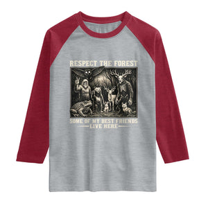 Respect The Forest My Best Friends Live Here Raglan Shirt Cryptid Forest Lover TS12 Heather Gray Heather Red Print Your Wear