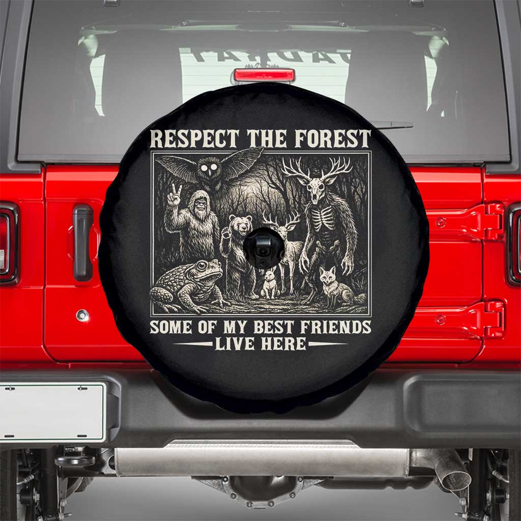 Respect The Forest My Best Friends Live Here Spare Tire Cover Cryptid Forest Lover TS12 Black Print Your Wear