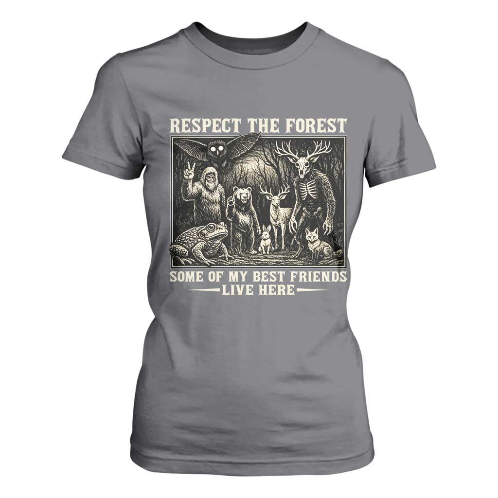 Respect The Forest My Best Friends Live Here T Shirt For Women Cryptid Forest Lover TS12 Charcoal Print Your Wear