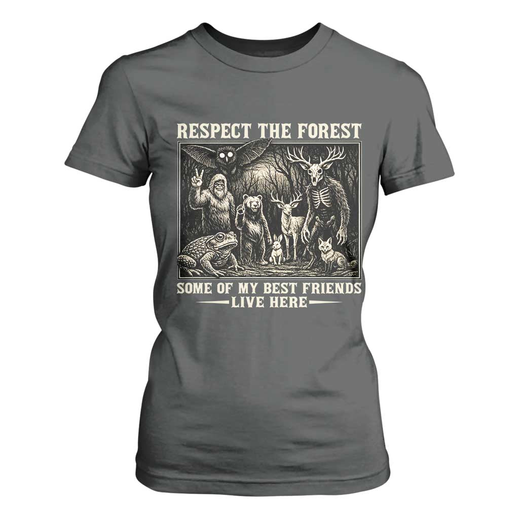 Respect The Forest My Best Friends Live Here T Shirt For Women Cryptid Forest Lover TS12 Dark Heather Print Your Wear