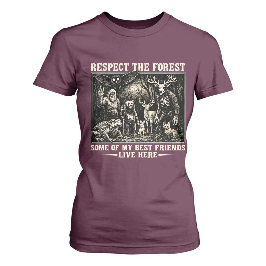 Respect The Forest My Best Friends Live Here T Shirt For Women Cryptid Forest Lover TS12 Maroon Print Your Wear