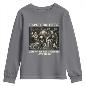 Respect The Forest My Best Friends Live Here Youth Sweatshirt Cryptid Forest Lover TS12 Charcoal Print Your Wear