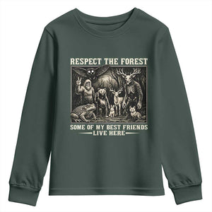 Respect The Forest My Best Friends Live Here Youth Sweatshirt Cryptid Forest Lover TS12 Dark Forest Green Print Your Wear
