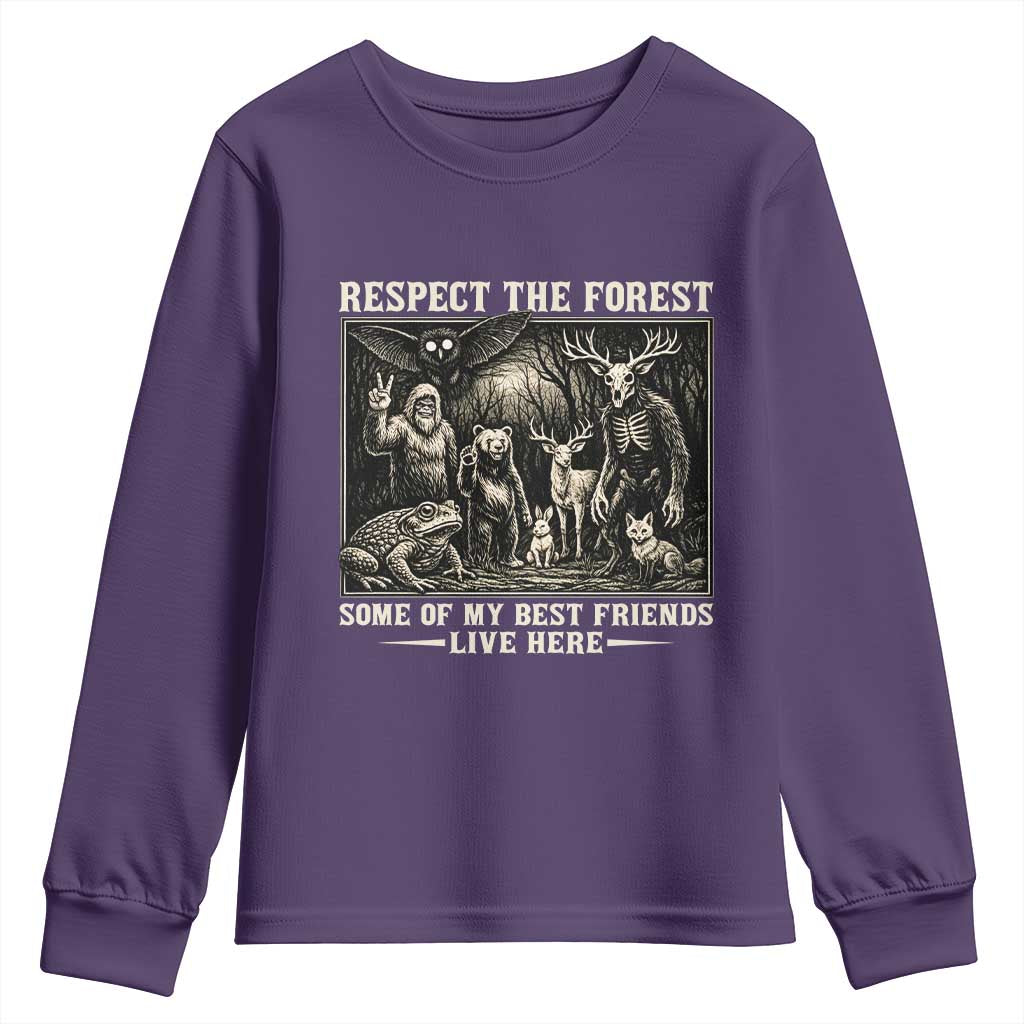 Respect The Forest My Best Friends Live Here Youth Sweatshirt Cryptid Forest Lover TS12 Purple Print Your Wear