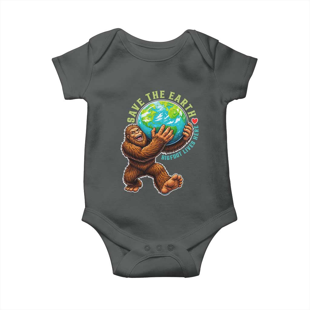 Earth Day Baby Onesie Save The Earth Bigfoot Lives Here TS12 Dark Heather Print Your Wear