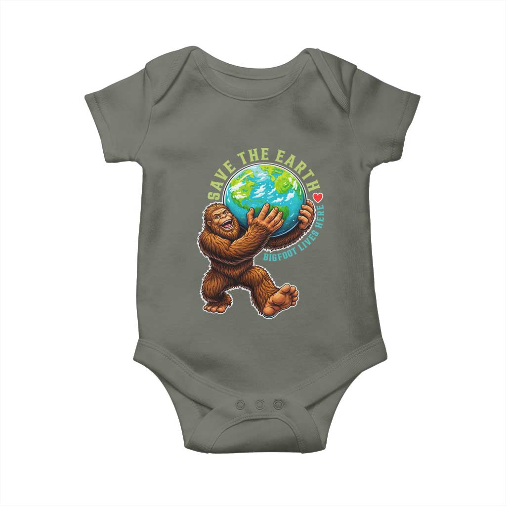 Earth Day Baby Onesie Save The Earth Bigfoot Lives Here TS12 Military Green Print Your Wear