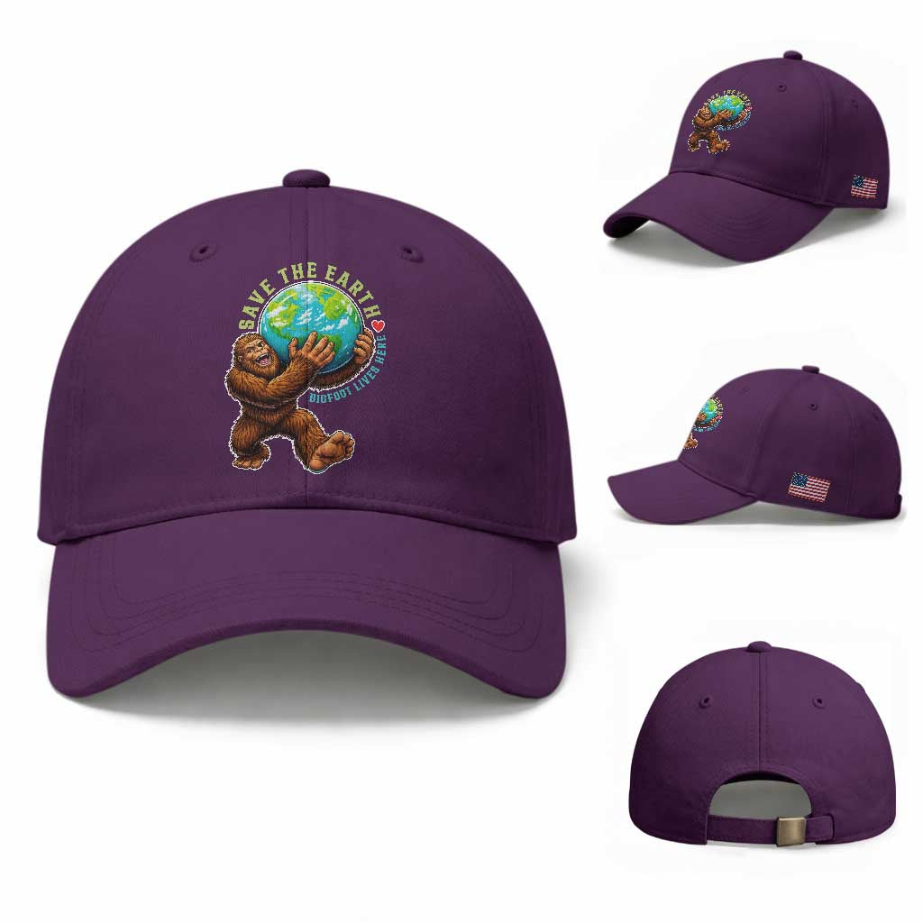 Earth Day Baseball Cap Save The Earth Bigfoot Lives Here TS12 Baseball Cap Universal Fit Purple Print Your Wear