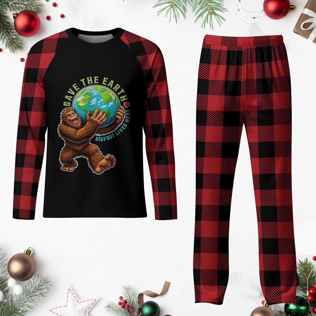 Earth Day Plaid Pajama Set Save The Earth Bigfoot Lives Here TS12 Buffalo Plaid Print Your Wear
